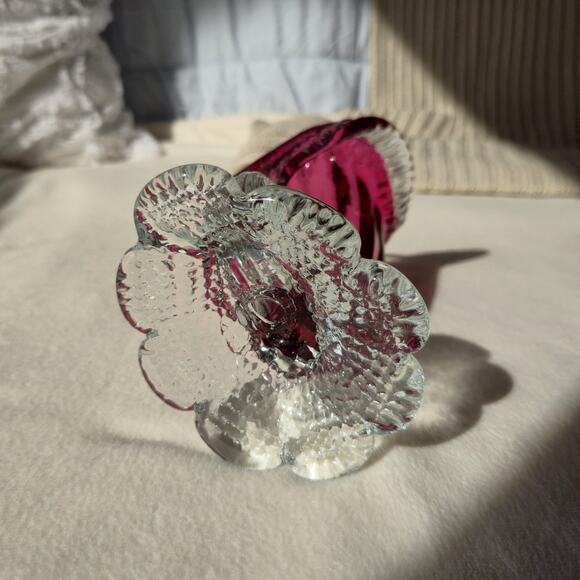 Cranberry to Clear Jack In The Pulpit Glass Vase Vintage Angelo Rossi - Picture 8 of 13